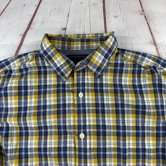 Banana Republic Shirt Men's M Long Sleeve Button Up Soft Wash Yellow Plaid - Picture 3 of 9